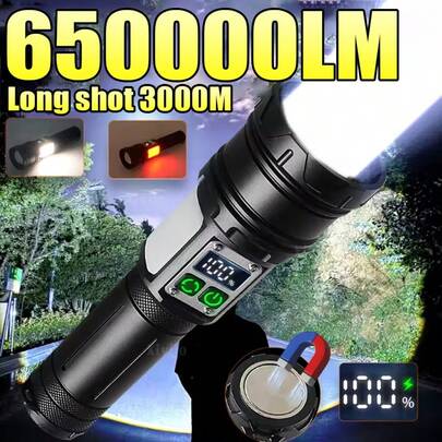 650 000 lumens Lampe de poche super puissante 9 modes Lampe tactique COB multifonction Lampe de poche LED télescopique Zoom Rechargeable Extérieur Camping Cyclisme Pêche Patrouille Lampe de travail