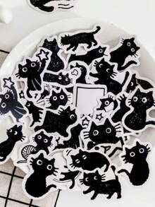 45pcs Cat Pattern Sticker,School Supplies,Back To School - 黑色 - 查看 2