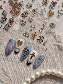 1 miếng dán móng tay kim loại 5D, miếng dán móng tay họa tiết da báo cổ điển, miếng dán nghệ thuật móng tay tự dính, phụ kiện trang trí móng tay DIY, dụng cụ làm móng - Nhiều màu - Xem 2