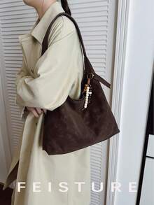 1 pieza Bolso de hombro de gran capacidad de mujer FEISTURE de piel de PU, con cierre magnético y colgante, adecuado para salidas diarias, citas y viajes