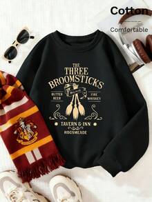 Men's and Women's Round Neck Long Sleeve Drop Shoulder Oversized Cotton-Blend Autumn/Winter Sweatshirt Top White Sweatshirt Warner Bros.  Collaboration Series Cartoon Archway Print Playful Style, Cute Style Cotton-Blendable, fors Comfortable, Searmable, Commerable, Relaable, Relaable, Relaable, Relaable, Relaable, Relaable, Granable, Relaableer）” etc." - 黑色1 - 查看 1
