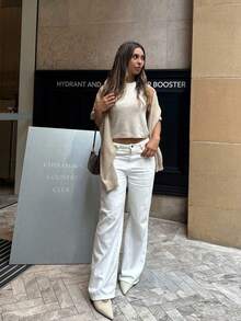 Women's Straight Leg Jeans, Classic Button Fly, Slant Pockets Design, Casual & Comfortable, Versatile For Daily Wear - White - View 2
