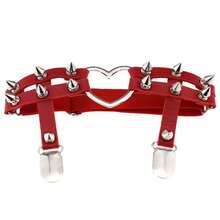 1Pcs Gothic Heart Leg Harness - Double-Row Studded Leather Garter With Adjustable Chain, Punk Dance Accessory For Stage Performance - Nâu sẫm - Xem 7
