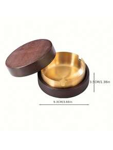 1个胡桃木桌面烟灰缸,相思木胡桃色实木烟灰缸,配不锈钢防风盖,适用于办公室/家庭客厅的吸烟配件,防飞灰,创意办公用品,圆形木质设计,返校季必备 - 彩色 - 查看 13