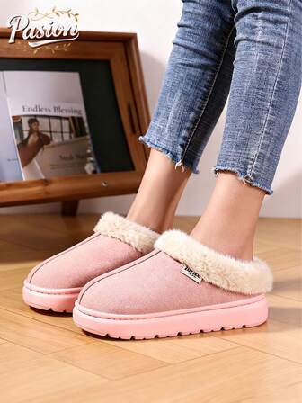 Pantuflas gruesas de felpa antideslizantes y cálidas para mujer de talla grande, nuevo modelo de interior para invierno