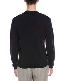 Bruno Magli Cable Front Merino Wool Polo Sweater - Navy - 查看 3