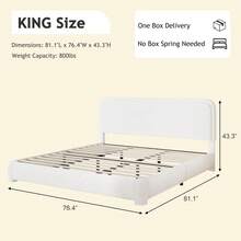 Bed Frame, Upholstered Bed Frame With Headboard, Boucle Soft Bed For Bedroom, Easy Assembly, Twin/ Full/ Queen/ King/ Cal King, White/ Beige/ Black/ Rose Pink/ Light Grey/ Grey/ Green - 白色 - 查看 9