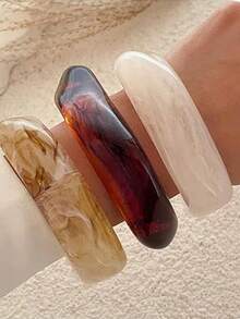 GNIT 3件套不对称亚克力半透明手链套装，个性化百搭，夸张彩色几何设计首饰套装，2025新款复古优雅小众设计，甜美优雅高端女士精致清新首饰，女士完美礼物 - 透色+橘+深咖 - 查看 4