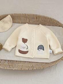 新款春秋季婴儿服装，男女通用婴儿针织开衫外套，韩版上衣 - 杏色 - 查看 2