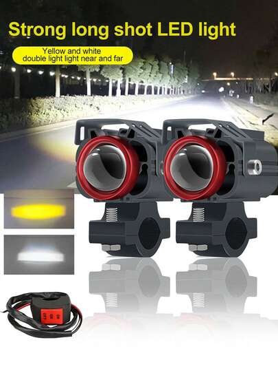 2个LED摩托车大脸猫型LED前大灯带开关聚光灯/1个LED聚光灯外置辅助照明高亮度摩托车转向灯适用于汽车、摩托车、船只和SUV