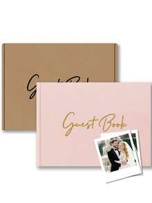1pc Guest Book For Wedding, Party, Special Events - Elegant Gold Foil Edged Visitor Registry Book, Great For Weddings, Celebrations, Parties And Bridal Showers,Christmas - Pink - View 11