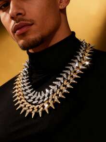 1件时尚前卫奢华朋克摇滚水晶镶嵌项链，男士百搭配饰，适合派对、音乐节、休闲穿着