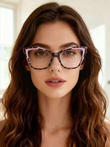 1 pereche ramă colorată în formă de ochi de pisică, lentile transparente, potrivită atât pentru femei, cât și pentru bărbați, potrivită pentru citit, utilizarea telefoanelor mobile, lucrul la computer și purtarea zilnică. Ochelari de damă | Lentile simple de damă - clar - Vizualizare 1