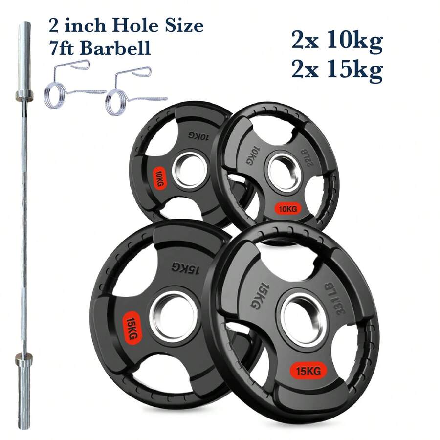Shark Power Gear 50kg Set Tri Grip Plate With 7ft Barbell - 50kg Set Tri Grip Plate with 7ft Barbell - View 1