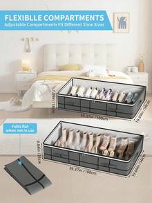 1 كيس تخزين أحذية كبير رمادي اللون، كيس تخزين أحذية كبير قابل للطي، بطانية، وسادة، بطانية، كيس تخزين لأسفل السرير، صندوق تخزين به نافذة شفافة، كيس تخزين سعة كبيرة، كيس تخزين أحذية، كيس تخزين بسحاب، ديكور الغرفة، ديكور المنزل، ديكور غرفة النوم