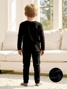 2 件套男童保暖内衣套装，保暖衬里衬衫和裤子，冬季