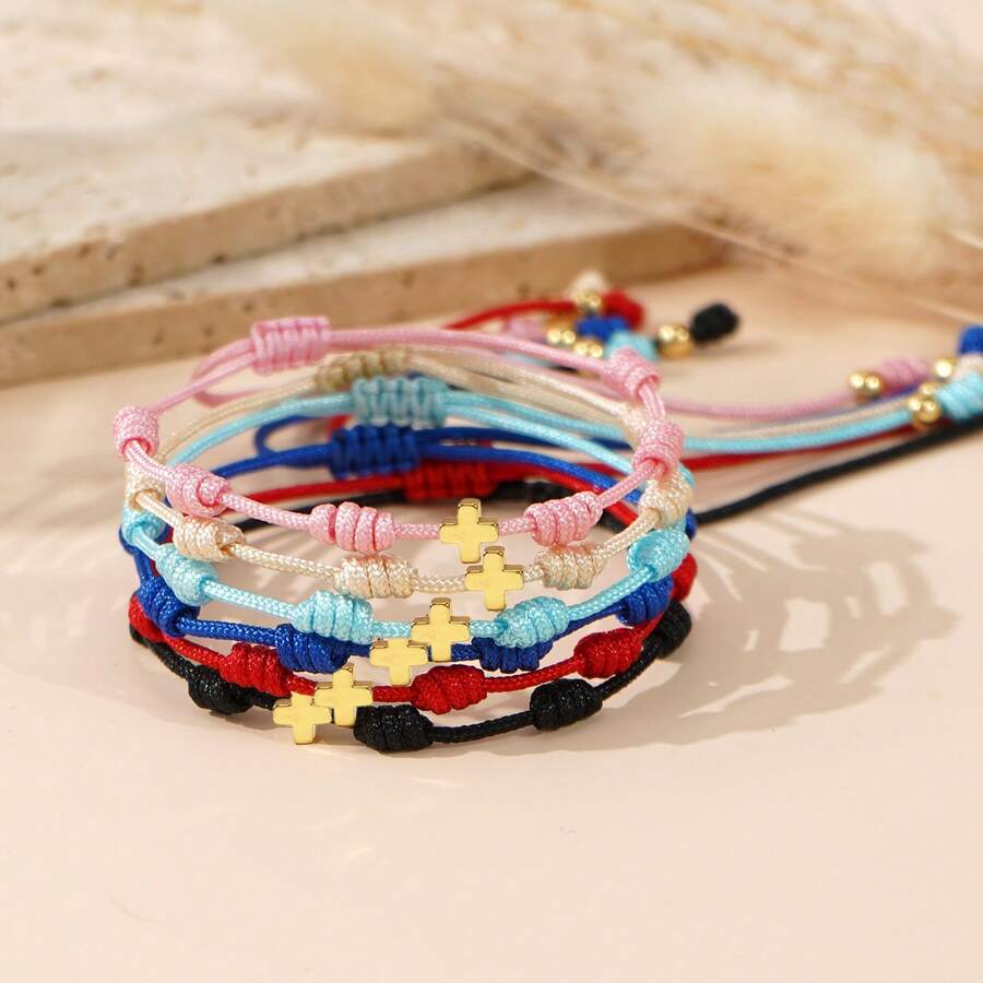1PC Fashion Simplicity/Love/Pentagram/Cross/Colorful Rope Weaving Bracelet, Lucky Bracelet/Adjustable Neutral Design, Boyfriend, Girlfriend, Best Friend Anniversary Birthday Gift