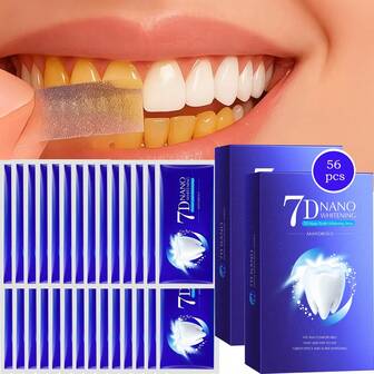 Tiras blanqueadoras de dientes 7D, 28 pares/54 piezas con sabor a menta - Excelente efecto, ayuda a blanquear los dientes