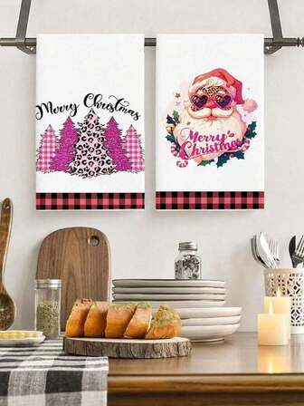 2 件圣诞毛巾、圣诞老人心形眼镜、圣诞树印花手帕和洗碗巾、用于烹饪、烘焙和乔迁的圣诞装饰茶巾、圣诞厨房装饰、圣诞装饰品、餐桌装饰、厨房用品、家居装饰和新居搬迁礼物。