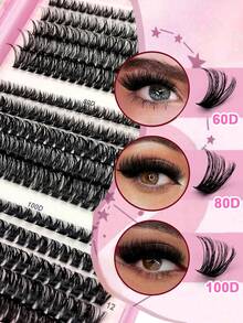 Rikuaild 530/590片假睫毛套装，卷度分别为30D+40D+50D+60D+80D+100D，自然蓬松柔软，包含睫毛胶、镊子和睫毛刷，方便在家DIY佩戴。 - 彩色 - 查看 5