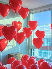 10/30/50pcs Red Heart Shaped Latex Balloons, Suitable For Valentine's Day, Proposal, Wedding Party, Bridal Shower, Bachelorette Party, Birthday, Anniversary, Red Theme Event Decoration, Photography Props, Valentine's Day Gift - Red - View 7