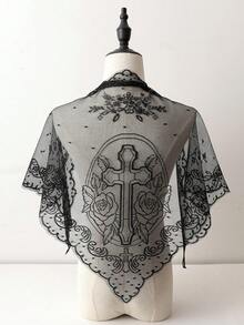 1pc Lace Floral Trim Wedding Veil Scarf Triangular Scarf, Fashionable Lace Trim Breathable Church Headscarf