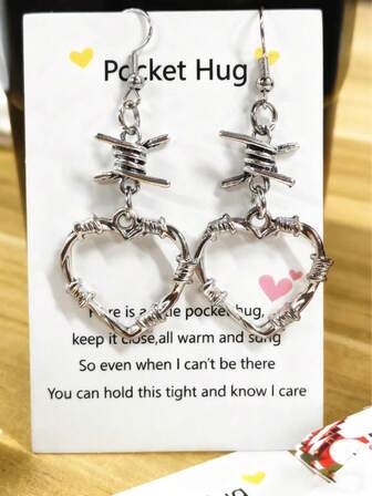 1 Pair Y2K Punk Style Handmade Hollow Heart Thorn Earrings, Comes With 1 Small Card To Express Feelings, Jewelry Accessory Gift For Friends On Holidays And Gatherings
