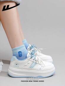 1 Pair WARRIOR Women's Thick Sole Lace-Up Soft Bottom Casual Shoes, Low-Top Outdoor Flat Shoes, Round Toe Low Heel Non-Slip Solid Color Elegant Soft Bottom Hiking Shoes, Suitable For Students, Graduation Photos, Flat Shoes, Low-Top Leather Sports Skateboard Shoes