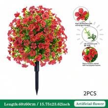 2PCS Artificial Eucalyptus Violet Ground Stakes Flowers, UV Resistant Faux Silk Plants For Spring Summer Garden, Patio, Home Decor, Lifelike Greenery Bouquet - 紅色 - 查看 1