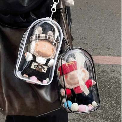 1个可爱毛绒娃娃收纳袋，透明便携保护袋，可挂在包包/行李上，防水PVC材质，时尚保护套（不含娃娃）