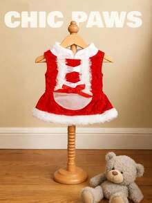 holdhoney Chic Paws Christmas Dog Dress - Pet Costume With White Furry Trim & Bow Detail, Fashionable Holiday Outfit For Yorkie & Small Dogs, Ideal For Christmas Parties, Festive Walks, Family Gatherings & Pet Fashion Shows, Make Your Pet The Star Of Every Holiday Occasion!