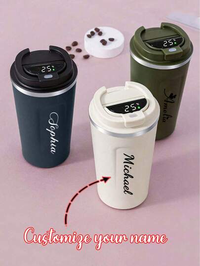 1pc Customized Stainless Steel Coffee Cup, Heat-Retaining And Cooling Portable European High-End Sophisticated Latte Cup, Unisex Double-Layer Stainless Steel Vacuum Travel Mug, 17oz/500ml Reusable Insulated Tumbler, Touch-Proof Leak-Proof Cup, Customized Personalized Name Suitable For Coffee, Tea, Cold Drinks, Best Birthday Gift For Her/Him, Husband, Wife, Sister, Graduation Gift, Christmas Gift, Anniversary Gift, Back To School And Graduation Gift, Groomsman Bridesmaid Gift, Guest Favor.,Office Decor
