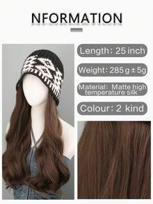 二合一针织帽配长卷发假发，女士假发帽，带假发的帽子，冬季保暖无缝发饰 - 彩色 - 查看 7
