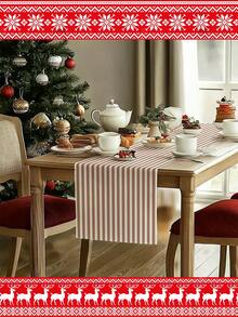 1 件圣诞装饰桌旗，条纹长方形桌布，多种尺寸可选，适用于家庭用餐、圣诞厨房装饰、家居装饰、户外派对和餐厅，是户外餐桌布置的完美礼物，亚麻质感 - 摩卡慕斯色 - 查看 6