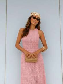 Lace Flared Dress, Beachwear, Elegance. - 粉色 - 查看 2