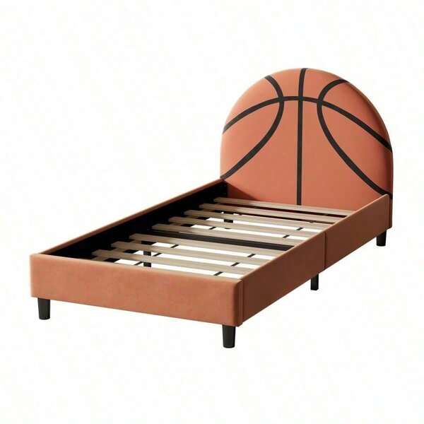 Basketball Design Upholstered Twin Platform Bed Sport Style Bed For Boys And Girls Teens Orange