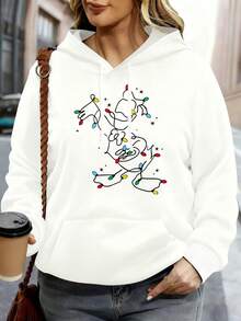Disney Hoodie White Mickey Mouse Christmas Lights Print Casual Winter Outfit - 白色 - 查看 1