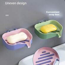 1pc Wall-Mounted Soap Bar. Household Bathroom Storage Rack With Drainage. Household Soap Bar, No Need To Drill Holes, With A Drain Rack. High-End New Soap Stand In The Bathroom. Double-Layer Storage Rack In The Bathroom. Back To School - 彩色 - 查看 2