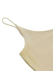 Women Camisole, One-Shoulder Solid Color Slim Fit Summer Ladies Tops For Party Club - Khaki - View 6