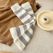 1 Pair Knee High Leg Warmers, Thermal Lined Leg Warmers For Knee, Thigh And Calf Protection, Unisex Thick Coral Fleece Long Leg Warmers, Simple Striped Knee Pads Leg Sleeves For Winter - Multicolor - View 10