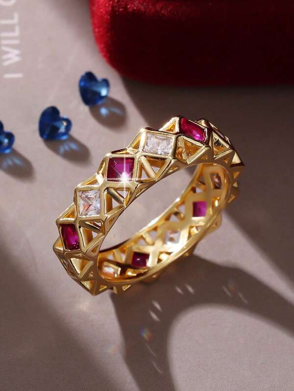 1pc Elegant & Fashionable Zirconia Ring, Shiny Circle Design, Suitable For Wedding, Engagement, Valentine's Day Gift, Casual Wear