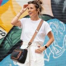 Bluome 7L Crossbody Purses For Women, Vegan Leather Shoulder Bag Handbags Medium Hobo Bag With Guitar Strap,Vacation Essentials&Back-To-School Essentials,Christmas Gifts - 主黑配棕 - 查看 2