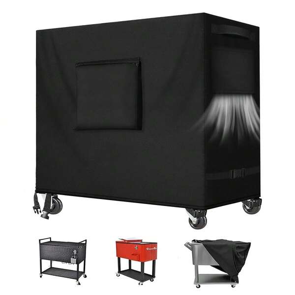 Waterproof 80 Qt Rolling Cooler Cart Cover Outdoor Beverage Cart Patio Ice Chest Protective Covers Fits Most Patio Ice Chest Party Cooler Upto 34" L X 20" W X 32" H, Khaki