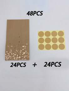 Bulk Elegant Rose Golden Kraft Paper Gift Bags Set With 12 Stickers - Beige & Golden Durable Kraft Paper, Golden Accent Packaging For Weddings, Birthdays, Showers, Tea Parties - Bulk Gift Wrap Supplies, Izable Label-Friendly - Multicolor - View 4