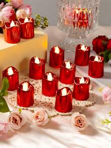 6pcs Red Flameless LED Tea Lights, Battery Operated Candles For Party Decoration, Warm White Flameless Vow Candles For Valentine's Day, Autumn Decor, Thanksgiving, Wedding Table Decoration - Multicolor - View 3