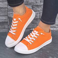 Women's New Multi-Color Low-Top Lace-Up Cloth Shoes. Multiple Colors To Choose From. Casual And Simple Plus-Size Women's Shoes. Fashionable And Personalized All-Match Outdoor Sports Shoes. - 橘色 - 查看 5