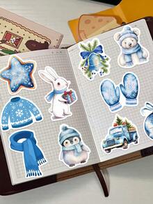 50张蓝色冬季主题贴纸，适用于剪贴簿、手机壳、笔记本、窗户、滑板、行李箱、冰箱、圣诞礼物等，剪贴簿用品文具 - 彩色 - 查看 3