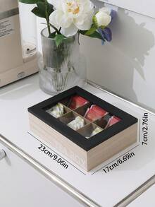 1个木制茶叶盒，多种尺寸可选，茶包分隔收纳盒，咖啡包多用途收纳盒，带透明翻盖