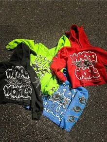 Harajuku Y2K Hoodie Casual Devil Horn Sweatshirt Streetwear Devil Corner Hoodie Unisex Loose-Fitting Street Style Pullover - Màu xanh chanh - Xem 6