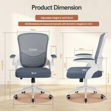 GartistGo Ergonomic Office Desk Chair With Flip-Up Armrests, Mid-Back Mesh Chair With Lumbar Support, Adjustable Height & Storage Backrest, Comfortable Computer Chair For Home Office - Dark Grey - View 4